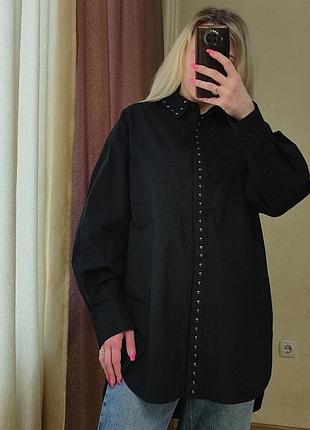 Черная коттоновая удлиненная рубашка