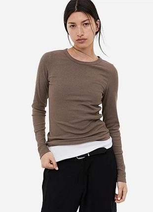 H&m лонгслів гольф котон модал рубчик гумка резинка тауп