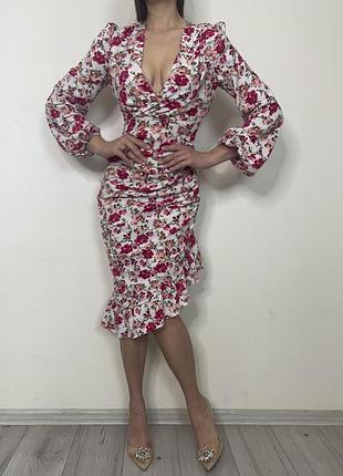 Распродажа платье missguided миди принт розы
