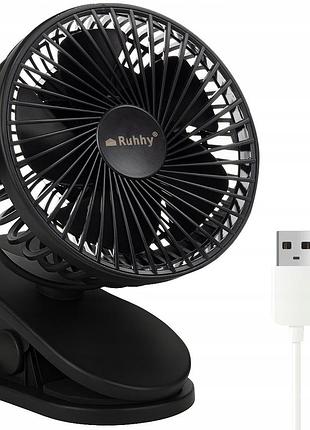 Беспроводной аккумуляторный вентилятор ruhhy 25567 с зажимом 1200 мач usb-c черный