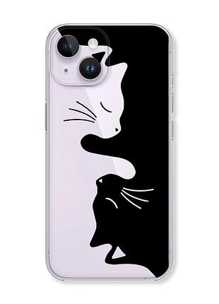Прозрачный чехол с защитой камеры на iphone 14 :: кошечки (принт 118)