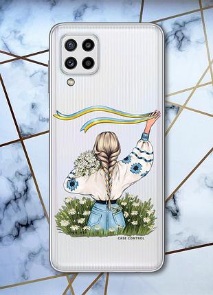 Прозрачный чехол для samsung galaxy m32 / m22 / a22 4g девушка с лентой (патриотический принт 17)