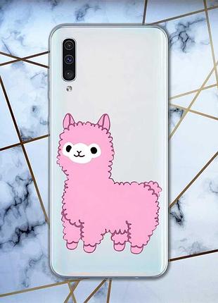 Прозрачный чехол на samsung galaxy a50 (2019) a505 :: лама розовая (принт 100)