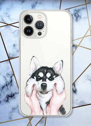 Прозрачный чехол с защитой камеры на iphone 14 pro :: мордочка (принт 121)