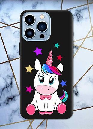 Матовый чехол с черными боками на apple iphone 13 pro max :: единорог (принт 102)
