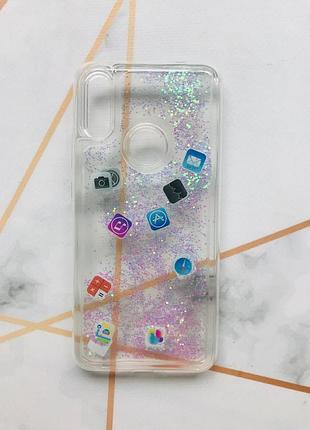 Силиконовый прозрачный чехол с плавающими иконками приложений для xiaomi redmi 7 серебро