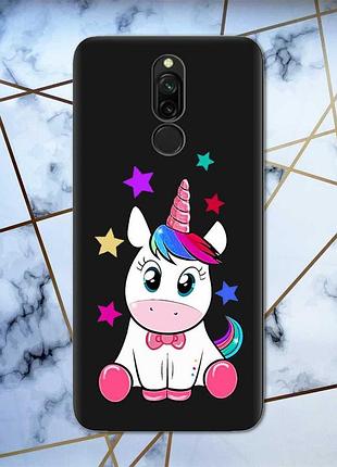Матовый чехол с черными боками на xiaomi redmi 8 :: единорог (принт 102)