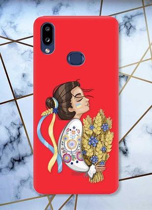 Матовый чехол с красными боками на samsung galaxy а10ѕ a107 :: украинка с колосками (принт 172)