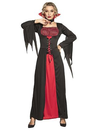 Карнавальный готический костюм вампирша wicked costumes хелловин образ ведьма черное красное готическое платье с шнуровкой рукава летучая мышь s 36