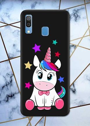 Матовый чехол с черными боками на samsung galaxy а30 (2019)/а20 (2019) :: единорог (принт 102)