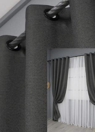 Комплект штор на люверсах блекаут льон (2шт. 1,5х2,5м) "льон мішковина". колір сірий