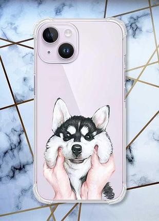 Прозорий чохол із потовщеними кутами на iphone 14 мордочка принт 121
