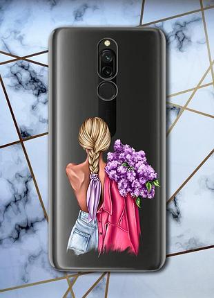 Прозрачный чехол для xiaomi redmi 8 :: девушка с сиренью (принт 7)