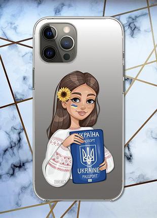 Прозрачный чехол для iphone 12 pro max :: девушка с паспортом (принт 12)