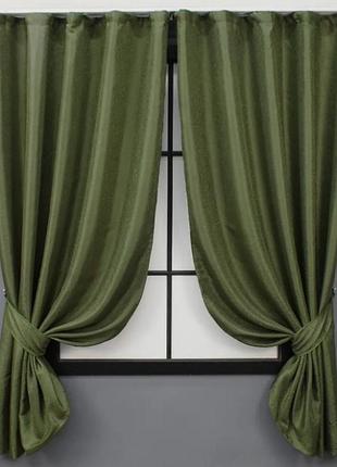 Короткі штори на кухню (2шт. 1,3х1,7м) жакард. колір оливковий
