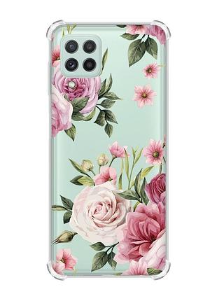 Чохол із потовщеними кутами на samsung galaxy a22 5g / a22s 5g :: рожеві квіти (принт 287)