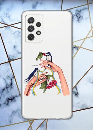 Прозрачный чехол для samsung galaxy a72 (a725) :: ласточки (принт 15)