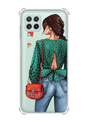 Чехол с утолщёнными углами на samsung galaxy a22 5g / a22s 5g девушка в зеленом (принт 224)