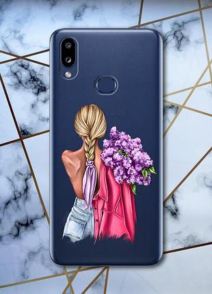 Прозрачный чехол для samsung galaxy а10s / a107 :: девушка с сиренью (принт 7)