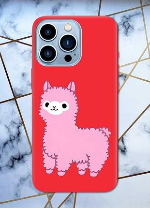 Матовий чохол з червоними боками на apple iphone 13 pro max :: лама рожева принт 100