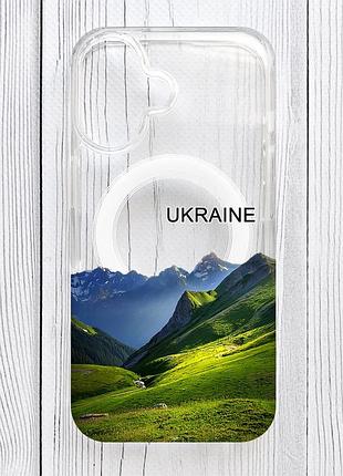 Магнитный чехол на iphone 16 с поддержкой magsafe карпаты украина (принт 409)