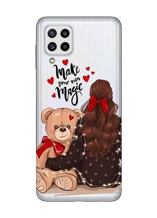 Прозрачный чехол на samsung galaxy m32 / m22 / a22 4g девушка с мишкой (принт 188)