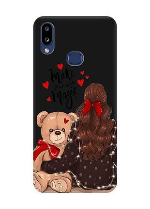 Матовый чехол с черными боками на samsung galaxy a10ѕ a107 девушка с мишкой (принт 188)