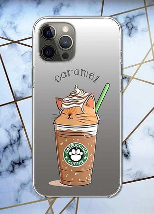 Прозрачный чехол на iphone 12 pro max :: капучино котик (принт 97)