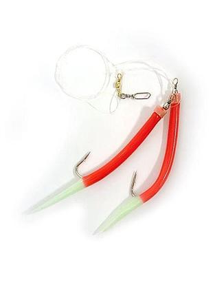 Морской монтаж fladen rubber mac red lumi tail rig 10/0 2-hook (17-66100)