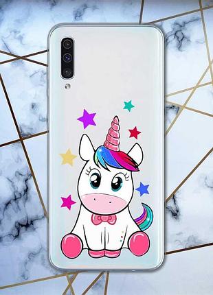 Прозрачный чехол на samsung galaxy a50 (2019) a505 :: единорог (принт 102)