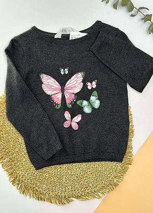 Дитяча кофта тонка в'язка светр серій з метеликами h&m для дівчинки 92 см