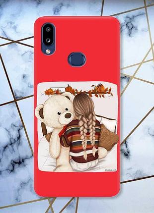 Матовий чохол з червоними боками на samsung galaxy а10ѕ a107 :: дівчинка з ведмедиком принт 117