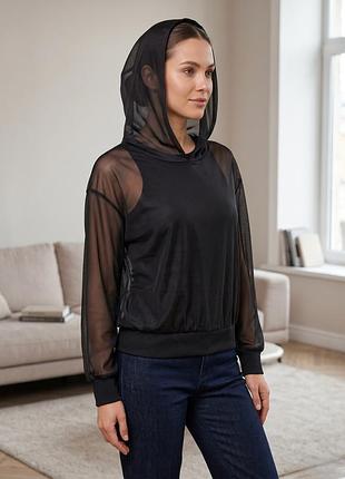 Стильное худи-сетка лонгслив с капюшоном от shein в стиле oversize s