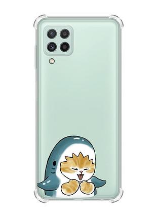 Чехол с утолщёнными углами на samsung galaxy a22 5g / a22s 5g :: котёнок акула (принт 376)