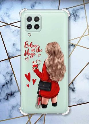 Чохол із потовщеними кутами на samsung galaxy a22 5g / a22s 5g дівчина з кавою (принт 137)