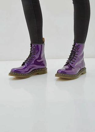 Dr. martens 1460 violet/plum  женские лакированные кожаные высокие ботинки-берцы