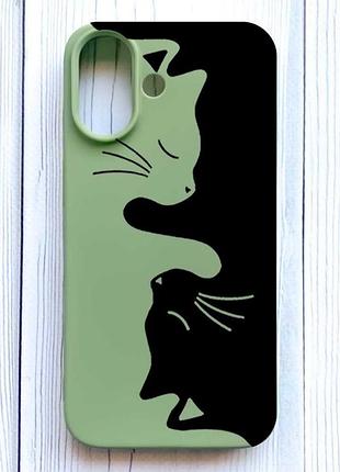 Матовый оливковый чехол на iphone 16 кошечки (принт 118)