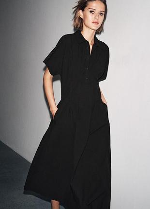 Черное платье-миди-платье поплиновое м размер 46 zara