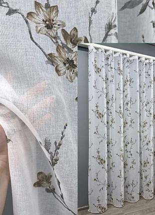 Тюль батист flora, туреччина. колір білий з кавовим