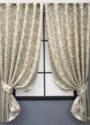 Короткі шторки на кухню з жакарду (145х170см) завиток. колір айворі
