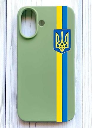 Матовый оливковый чехол на iphone 16 лента украина (принт 253)