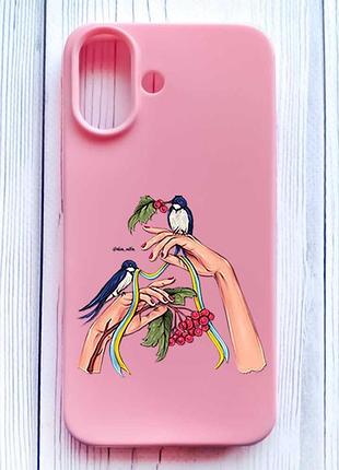 Матовий рожевий чохол на iphone 16 ластівки (принт 15)