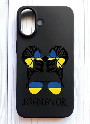 Матовий чорний чохол на iphone 16 українська дівчина (принт 113)