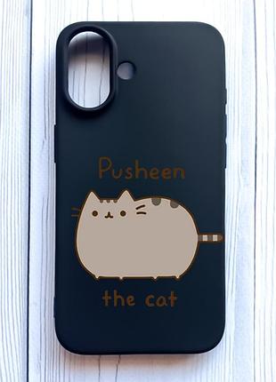 Матовий чорний чохол на iphone 16 пушин котик (принт 412)