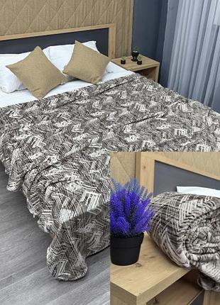 Плед-покрывало велсофт с абстракцией (150х210см) decorator wellsoft hugge. цвет коричневый с молочным двоспальный, 200, 220
