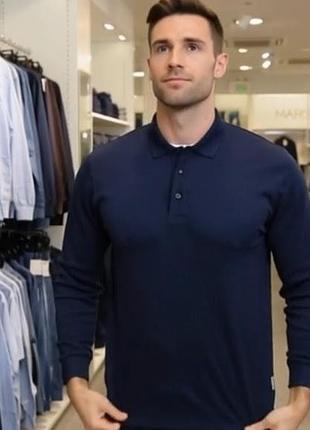 Чоловічий лонгслів поло m&s, розмір xl, темно-синій (navy)