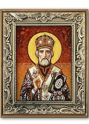 Картина з бурштину миколай (картини та ікони з бурштину)