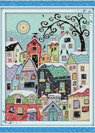 Набір для вишивання за нанесеною на канву схемою "snow street scenery". aida 14ct printed, 40*48 см