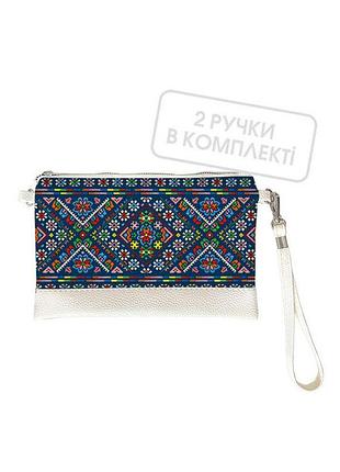 Клатч через плече вишивка квіти на синьому фоні (сумки)