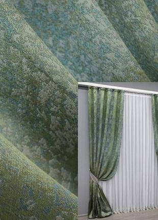 Комплект штор льон (2шт. 1,5х2,9м), колекція "мармур al-9i". колір зелений з бірюзовим